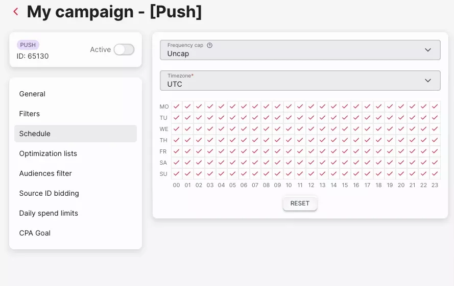 push ad frequency cap