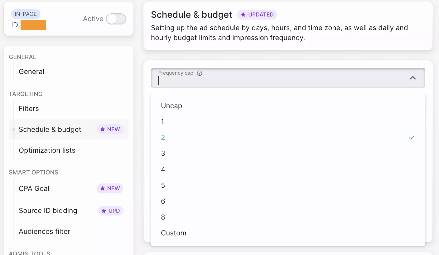 retargeting frequency cap settings