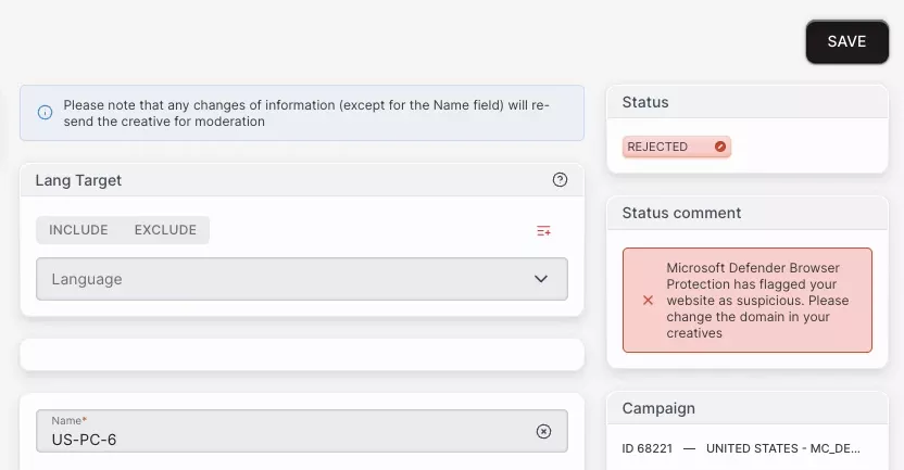 ad network moderation rejected